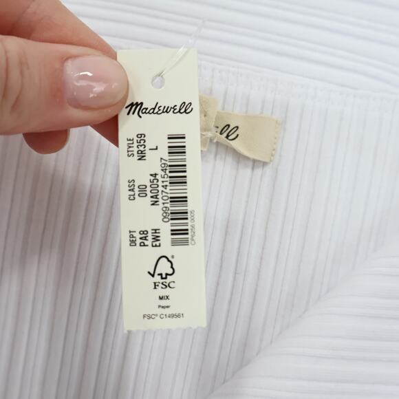 NWT Madewell Ribbed Off-The-Shoulder Top In Eyelet White Size Large - Picture 8 of 9